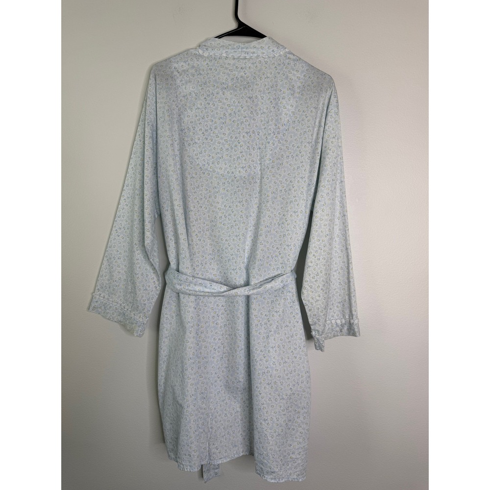 Eileen West Blue Floral Cotton Robe Medium Daisy Print Lace Trim Pockets Wrap - Picture 4 of 13